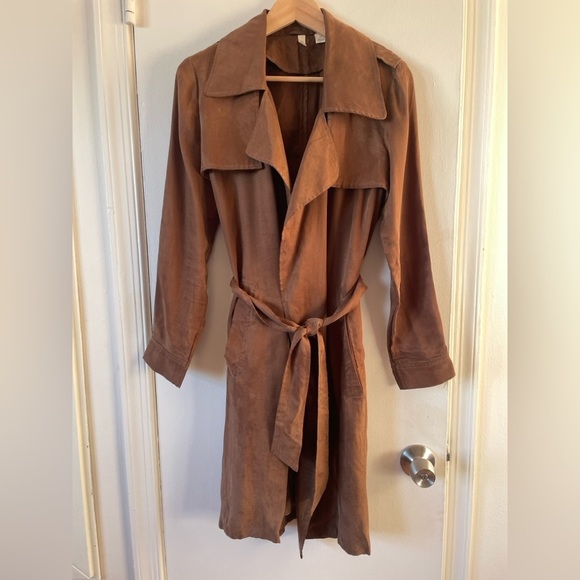 Anthropologie Moth Lightweight Flowy Brown Carrie Trench Coat Cupro Small S - Picture 5 of 11